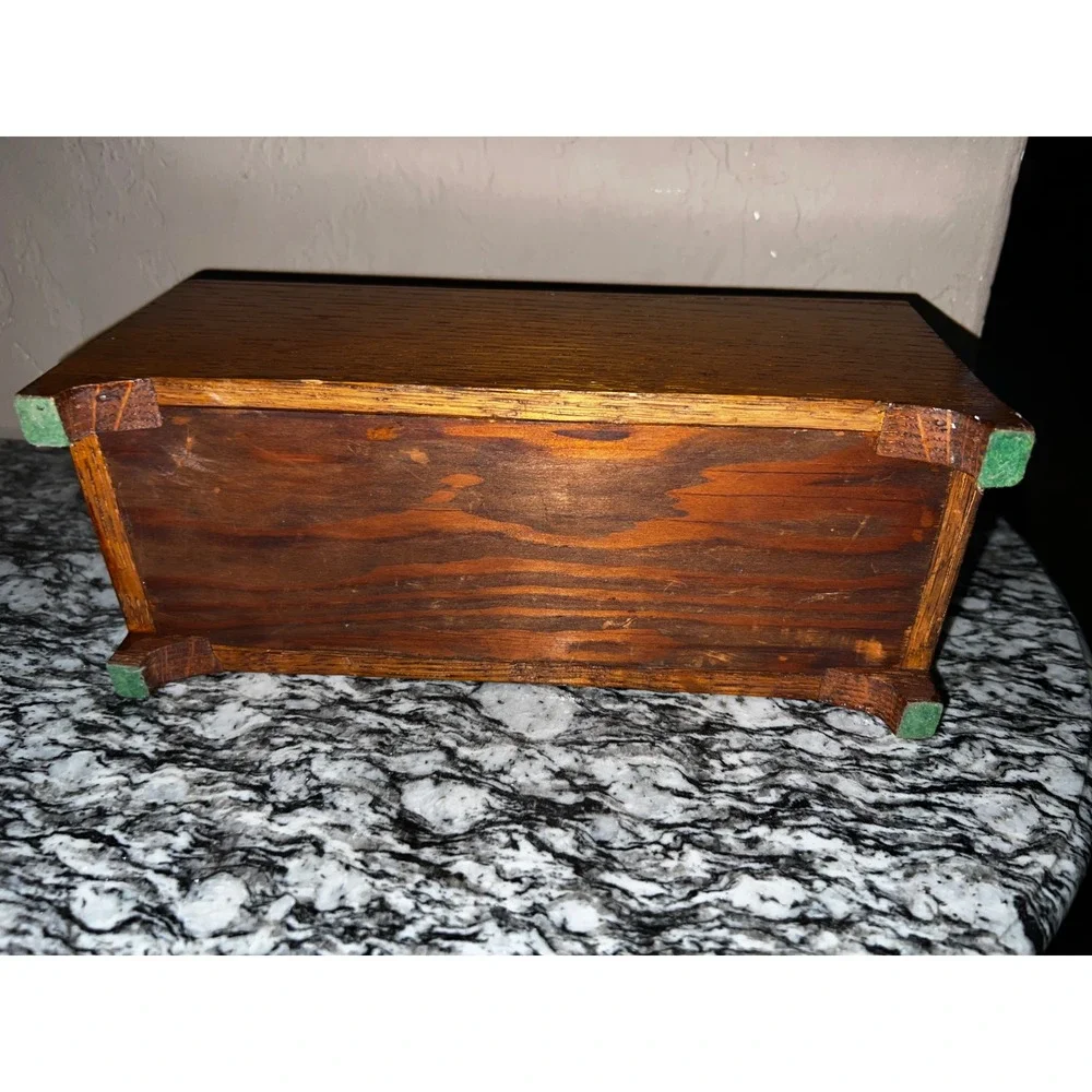 Vintage Wood Jewelry Box‎ Brown Velvet Lining Removable Tray Storage Case